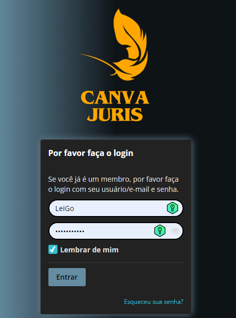 Formulário de Entrada da Plataforma Canva Juris